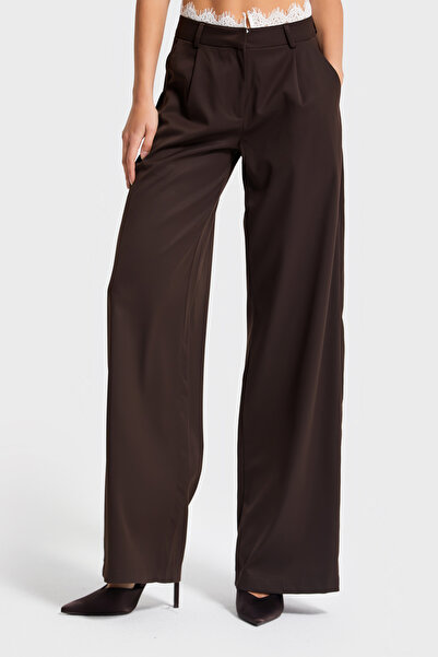 its basic Γυναικείο καφέ w5-16 Palazzo Fit Belt Παντελόνι με λεπτομέρεια από δαντέλα