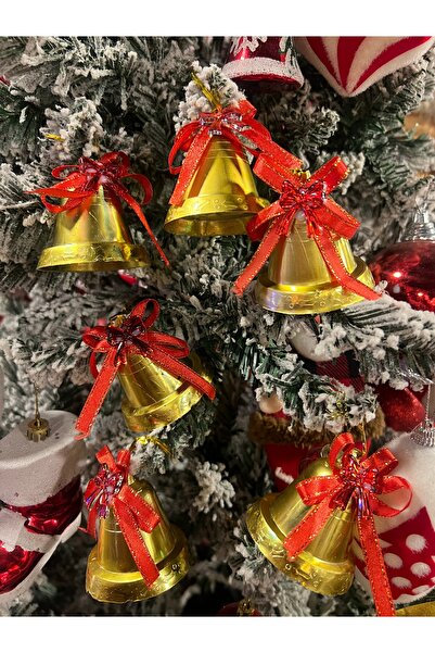 Happyland Christmas Pine Tree Ornament Large Size 6-Piece Bell Ornament 5cm Bell Gold Christmas Ornament Hpy26021