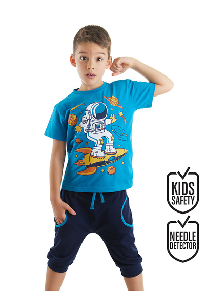 MSHB&G Set de tricou și pantaloni scurți Capri pentru astronaut, albastru bleumarin pentru băieți