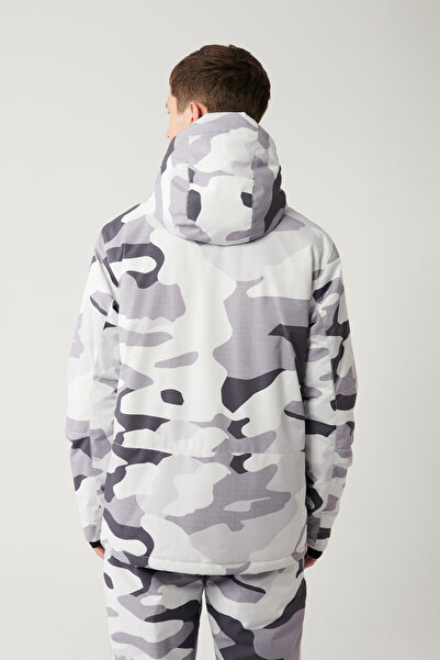 Avva Ανδρικά λευκά-γκρι με κουκούλα, υδατοαπωθητικά αντιανεμικά παλτά σκι/σκι A32y6095