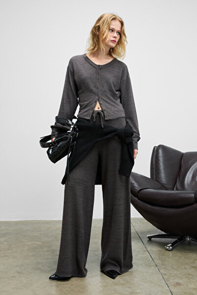 GRIMELANGE Caises Women's Soft and Flexible Fabric Wide-Leg Dark Gray Sweatpants