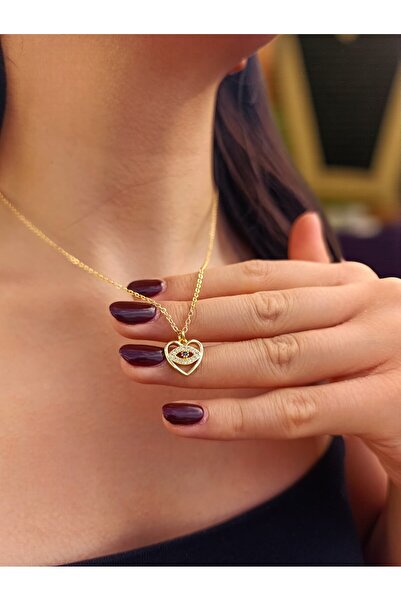 BeyzHal قلادة من حجر العين الملون باللون الذهبي على شكل قلب - نموذج مجوهرات ن...