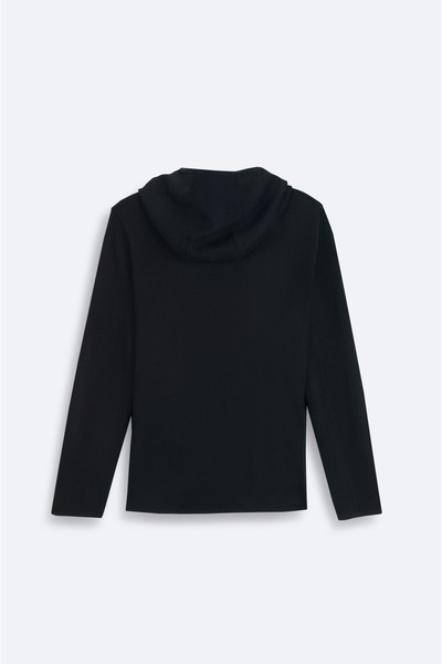 Avva Black Men's Wool Cardigan - Hooded, Zippered, Tech Fabric Detail A32Y6058