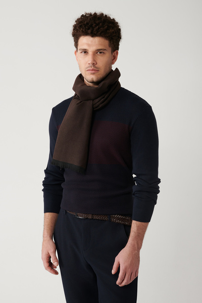 Avva Men's Navy Blue Crew Neck Wool Blended Knitwear Sweater A32Y5052