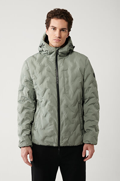 Avva Ανδρικό φουσκωτό παλτό με γκρι κουκούλα, αντιανεμικό, με λουράκι μεταφοράς A32y6041