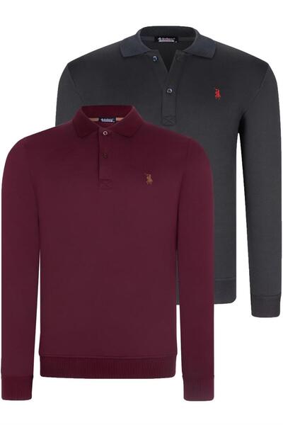 Dewberry SET DUBLU V4007 DEWBERRY SWEATSHIRT BĂRBAȚI-VIOLET-ALBASTRU ÎNCHIS