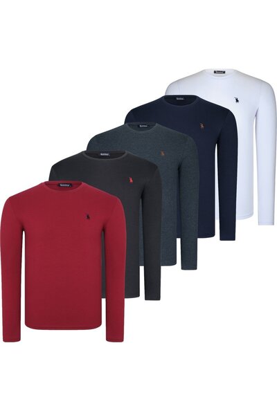 Dewberry Set of Five T8588 Round Neck Men's Sweatshirt-Black-Dark Blue-White-...
