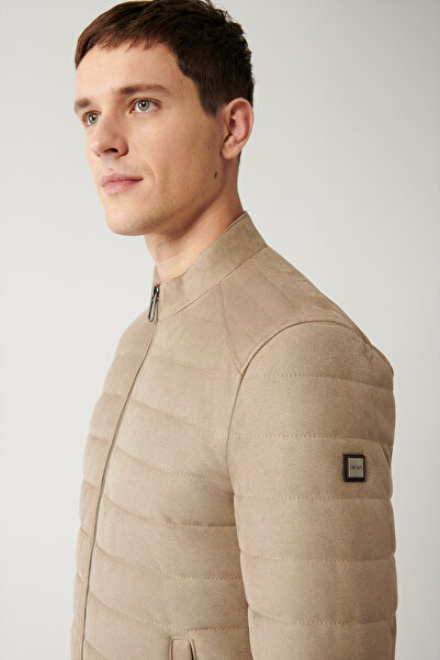 Avva Ανδρικό μπεζ παλτό ψηλός λαιμός καπιτονέ από ίνες A32Y6097