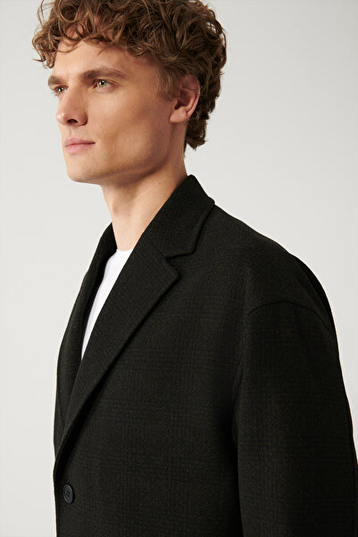 Avva Pánský antracitový kabát s jednobarevným límečkem podšitý dlouhým razítkem A32Y6113