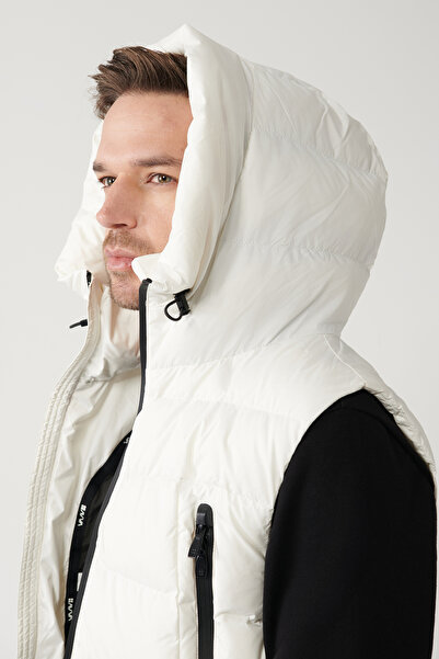 Avva Men's White Goose Feather Water Repellent and Windproof Hooded Vest A32Y6504