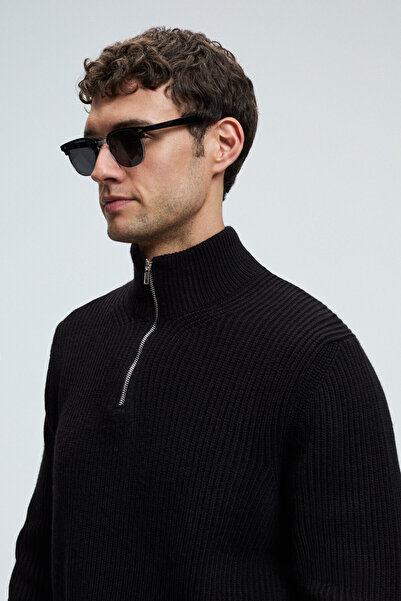 GRIMELANGE Bernardo men's half-zip stand collar knit black sweater