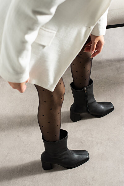 MUFUMA Jessica Siyah Küt Burun Topuklu Kadın Bot