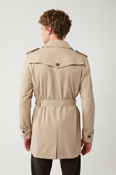 Avva Men's Beige Water Repellent Fabric Double Breasted Closure Trench Coat A32Y6000