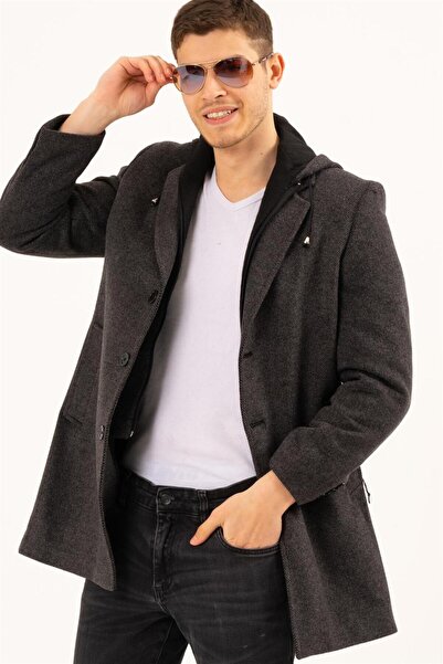 Dewberry PLT8376 ERKEK PALTO-DESENLİ KOYU ANTRASİT