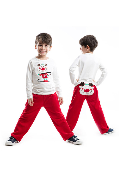 Denokids Deer New Year Men's Red Velvet Suit