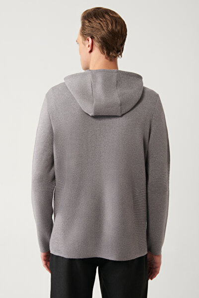 Avva Graue Strickjacke mit Kapuze und Reißverschluss für Herren A32y5051