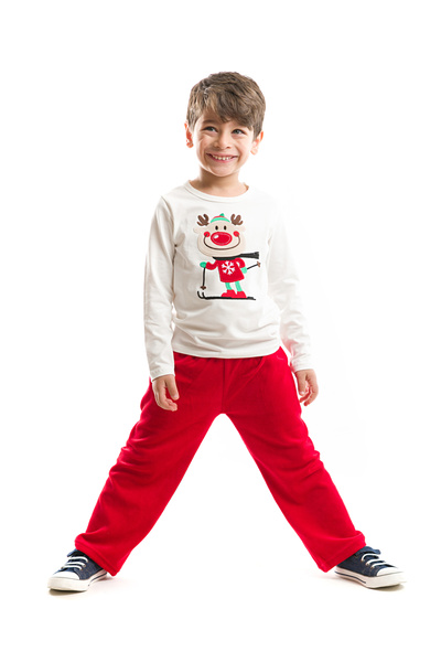Denokids Deer New Year Men's Red Velvet Suit