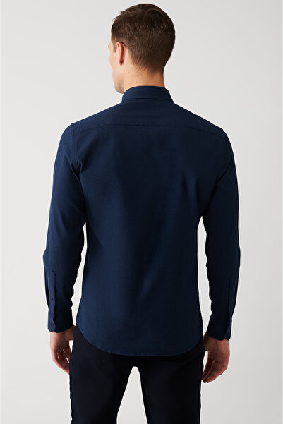 Avva Men's Navy Blue Striped Cotton Easy-Iron Shirt A32Y2098