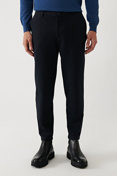 Avva Erkek Lacivert Diyagonal Desenli Carrot Fit Örme Pantolon A32Y3061