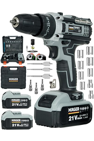 Mager DARBEL Metal Şanzıman 2 Vites Çift Akülü Led Işıklı Şarjlı Vidalama Matkap