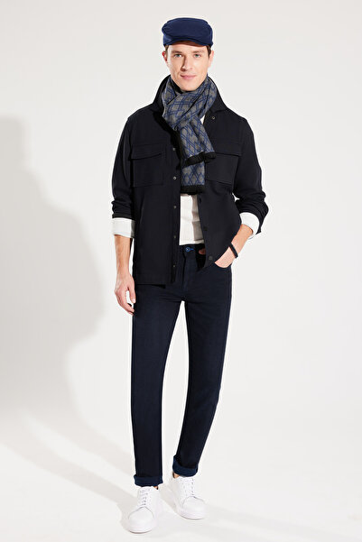 Avva Чоловіча синя класична сорочка з діагональним коміром, двома кишенями та капюшоном A32Y2092