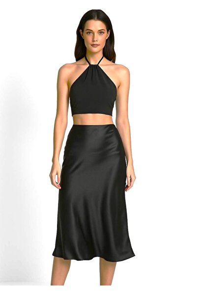 Kahra Collection Midi Boy İnce Saten Etek