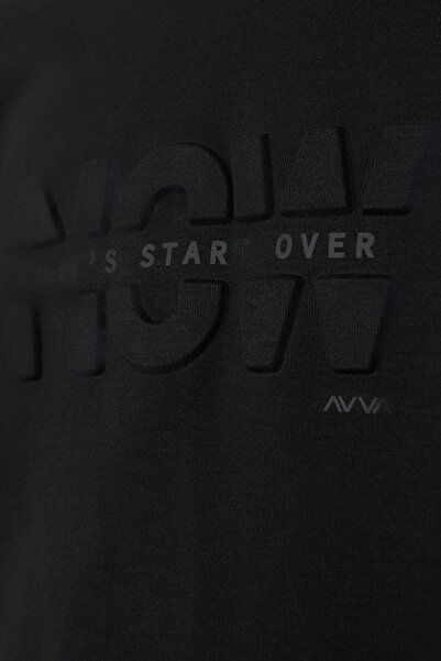 Avva Schwarzes Herren-Sweatshirt mit Interlock-Stoff und Rundhalsausschnitt, bedruckt, A32y1374