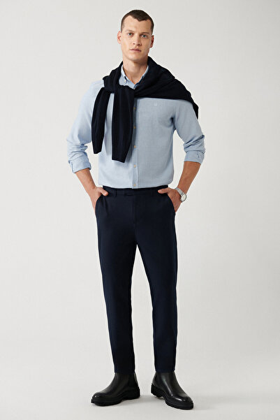 Avva Ανδρικό παντελόνι Chino με μαλακές τσέπες Navy Blue στο πλάι A32y3070