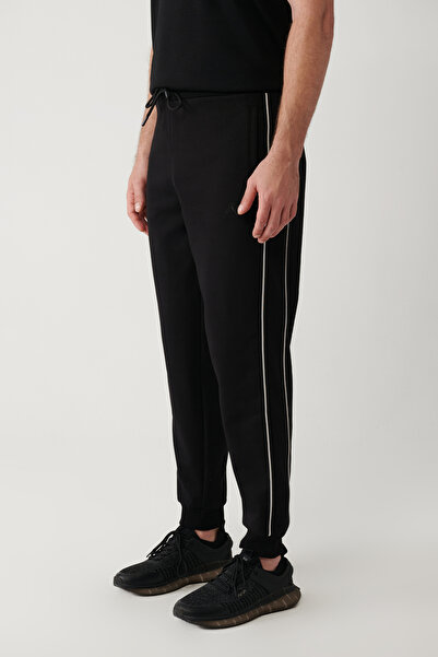 Avva Men's Black Side Pocket Interlock Fabric Sweatpants A32Y3495