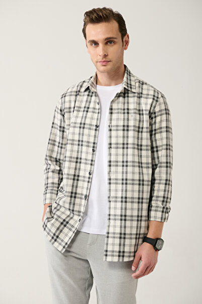 Avva Schwarzes Holzfäller-Flanellhemd für Herren, leicht zu bügeln, A32y2105