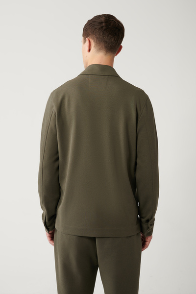 Avva Cămașă pentru bărbați kaki clasică cu guler diagonal cu buzunar dublu A32y2092