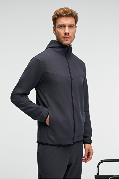 GRIMELANGE AVENER pentru bărbați cu glugă cu imprimeu cu fermoar antracit Swe...