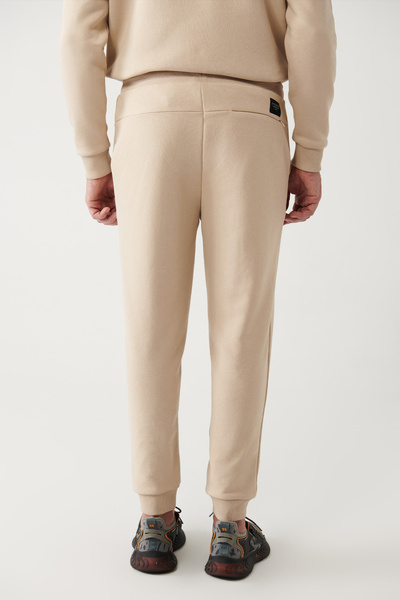 Avva Ανδρικό μπεζ παντελόνι μέσης με κορδόνι με 3 κλωστές και ελαστικά πόδια A32y3464