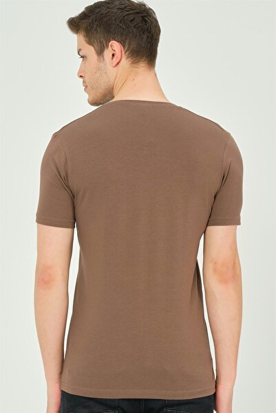 Dewberry T8568 V-Neck Men's T-Shirt-Brown