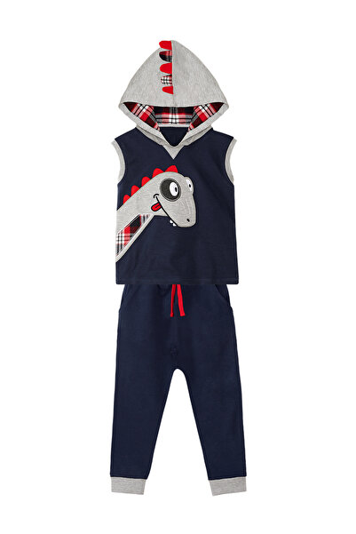 Denokids Σετ φόρμας Dino για αγόρι - Αμάνικο γιλέκο και κουκούλα