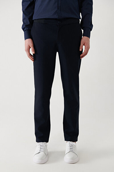 Avva Men's Navy Blue Knitted Elastic Waist Chino Pants A32Y3056