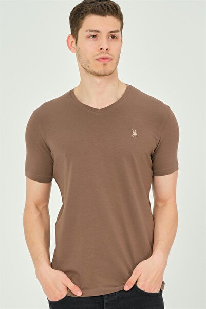 Dewberry T8568 V-Neck Men's T-Shirt-Brown