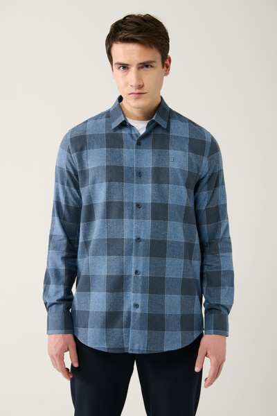 Avva Cămașă de flanel pentru bărbați, albastru bleumarin, ușor de călcat A32y2105