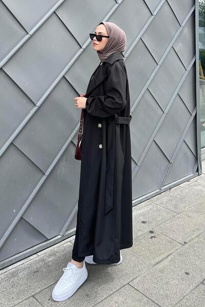 lamelif Μαύρο παλτό με κουμπιά