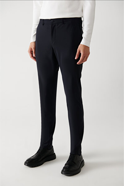 Avva Férfi sötétkék vízlepergető szövetből készült öltöny nadrág 360 fokos rugalmassággal és oldalsó zsebekkel A32Y3212