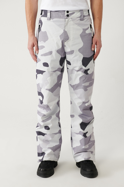 Avva Ανδρικό λευκό-γκρι υδατοαπωθητικό αντιανεμικό παντελόνι σκι/σκι με κουμπωτά στα πόδια A32y3098