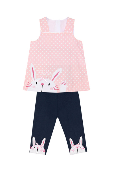 Denokids Rózsaszín sötétkék nyúl mintás nyári póló és leggings szett lányoknak