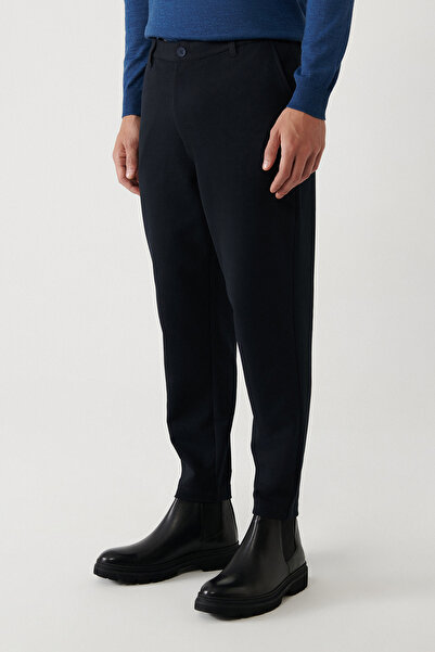 Avva Erkek Lacivert Diyagonal Desenli Carrot Fit Örme Pantolon A32Y3061