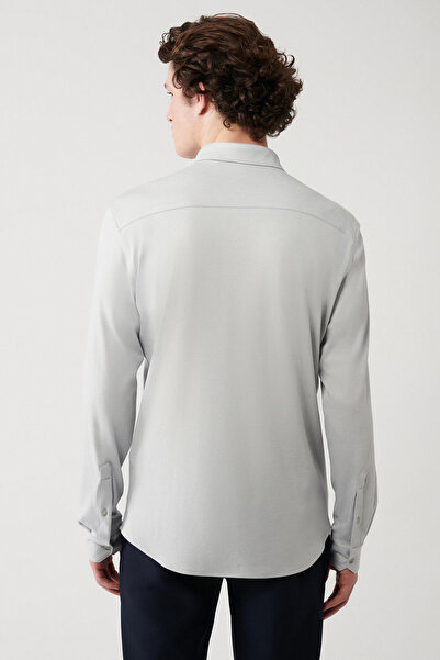 Avva Cămașă tricotată cu guler clasic, gri, ușor de călcat, pentru bărbați A32y2122