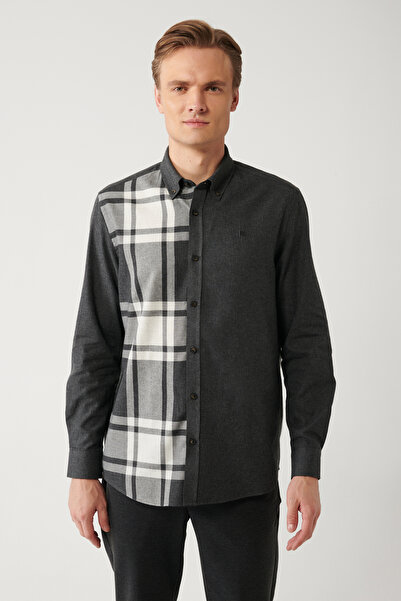 Avva Men's Black Plaid Flannel Lumberjack Shirt A32Y2119