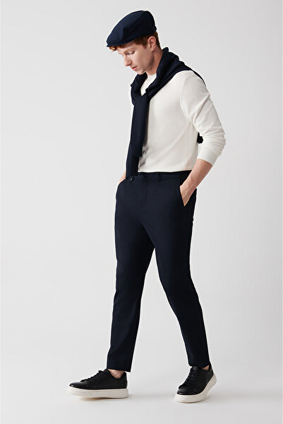 Avva Marineblaue Herrenhose mit elastischem Bund und Seitentaschen, A32Y3222