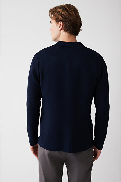 Avva Herren-Strickjacke aus Wollmischung in Marineblau mit Monokragen A32y5004