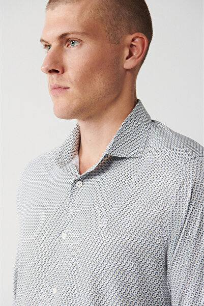 Avva Cămașă de călătorie cu imprimeu geometric cu guler clasic gri pentru bărbați A32y2109