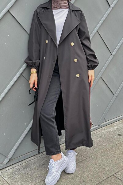 lamelif Buttoned Trench Coat Black