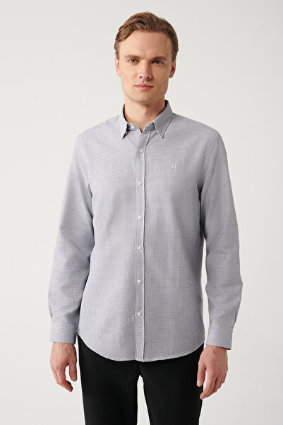 Avva Men's Black Buttoned Collar Cotton Easy-Iron Shirt A32Y2089